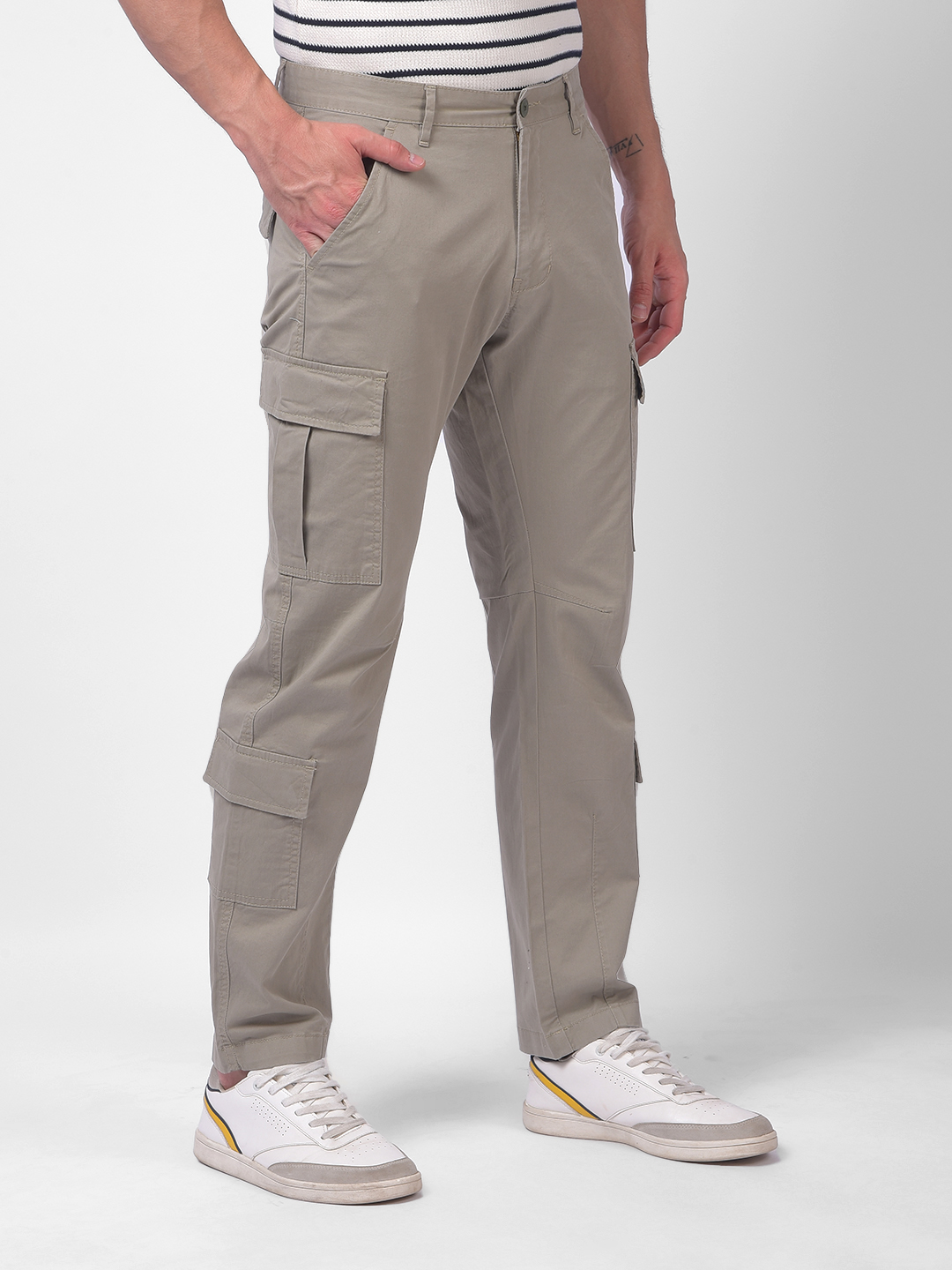 Numero Uno Men Beige Multi Pocket Regular Fit Cargo